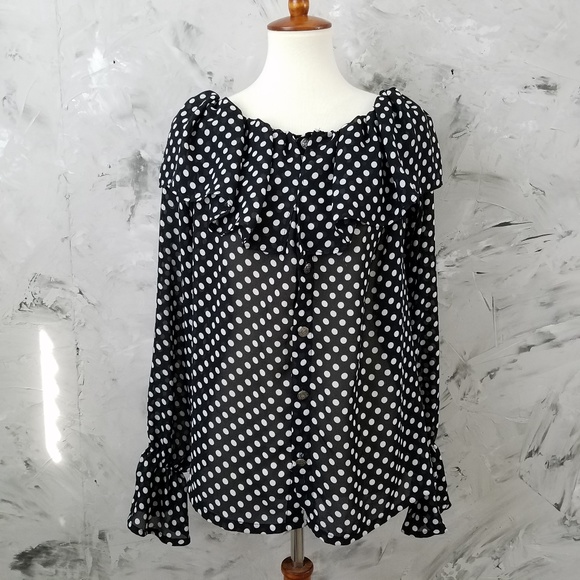 MAGGIE Vintage 80s Black & White Polka Dot Blouse - Picture 3 of 8